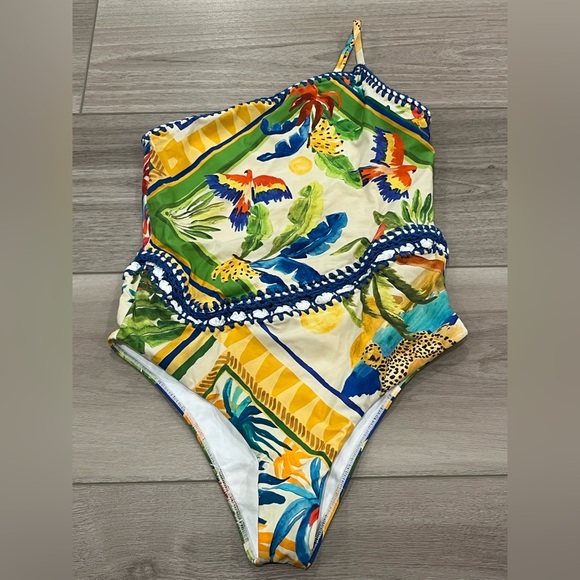 Farm Rio Bahia Mixed Scarves One-Piece Swimsuit Size L - Picture 3 of 9
